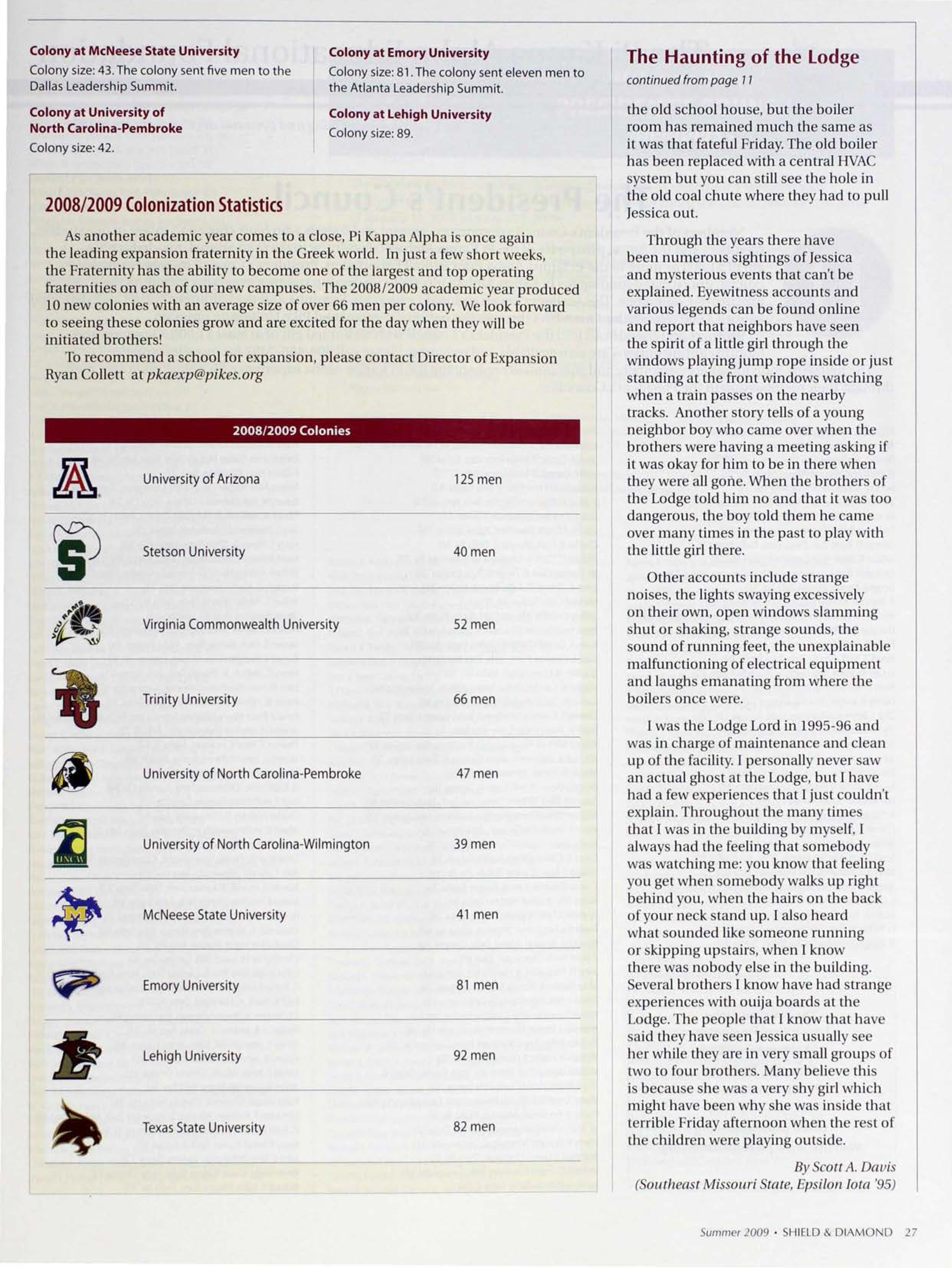 2008/2009 Colonization Statistics
